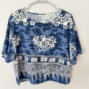Vintage Chaus Hawaiian Shirt Cropped Top Large Tropical Resort Beachy Vacation